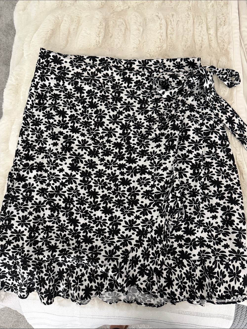 Loft Black and White Floral Wrap Skirt